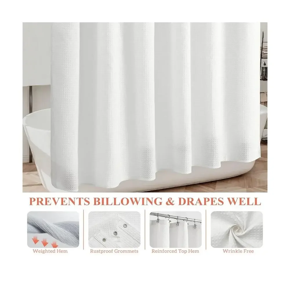 Waffle Weave White Shower Curtain Hotel Luxury Quality for Bathroom Size 71